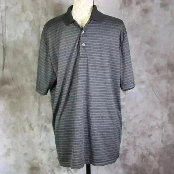 Ben Hogan Men's Golf Shirt Polo 3 button collared black and white stripe large - Picture 1 of 6